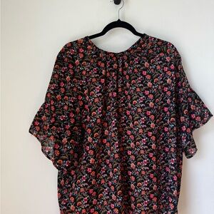 LOFT Sheer Floral Flutter Sleeve Blouse